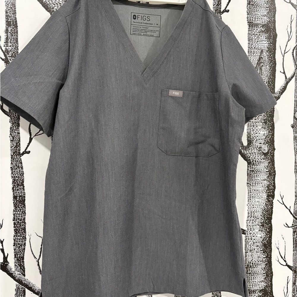 Figs Gray V-Neck Scrub Top with Chest Pocket